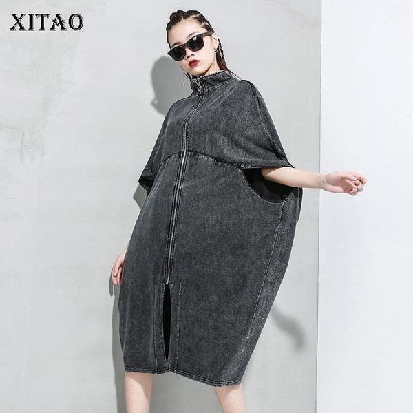 

xitao irregular trench women plus size 2020 spring elegant goddess fan pleated minority sleeveless minority style coat dmy40941, Tan;black