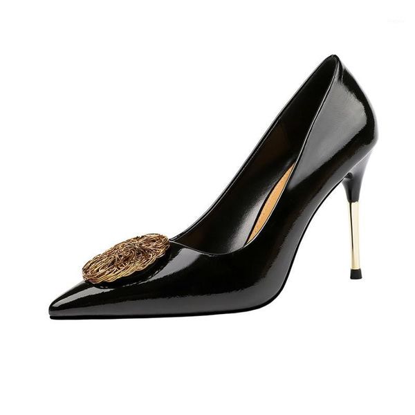 

10cm pumps pointy shallow mouth high-heeled shoes french women's single shoes metal thin heel temperament women's1, Black