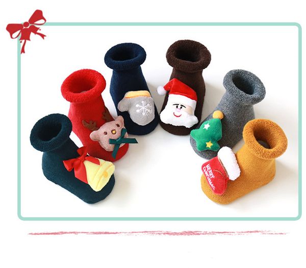 

infant christmas socks baby xmas newborn anti slip sock cartoon cute winter warm floor socks kids clothing yhm27-1, Pink;yellow