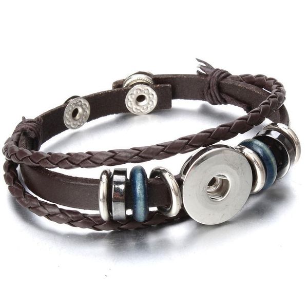 

wholesale snap button bracelet adjustable leather bracelet 18mm snap buttons retro handmade braided leather cuff bangles bbydhi, Golden;silver
