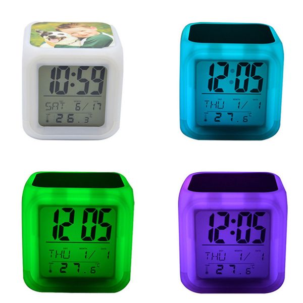 

thermal transfer square led touch screen alarm clock colorful luminous electronic colour changes number prompt clock night light hh12506