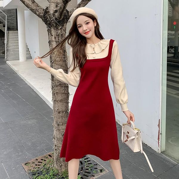 

casual dresses will cultivate one's morality knitting dress female qiu dong render in red long lazy wind, Black;gray