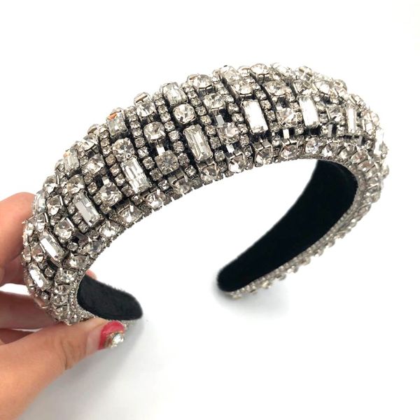 

2020 baroque glass crystal hair band big rectangle diamond fashion designer hair ornament rhinestones women headband, Silver