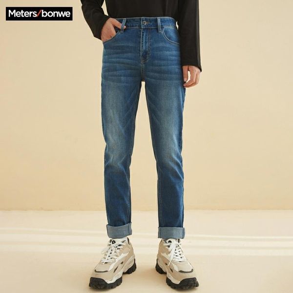

metersbonwe men jeans slim trousers youth 2020 summer new casual trend stretch feet jeans men q0105, Black;white