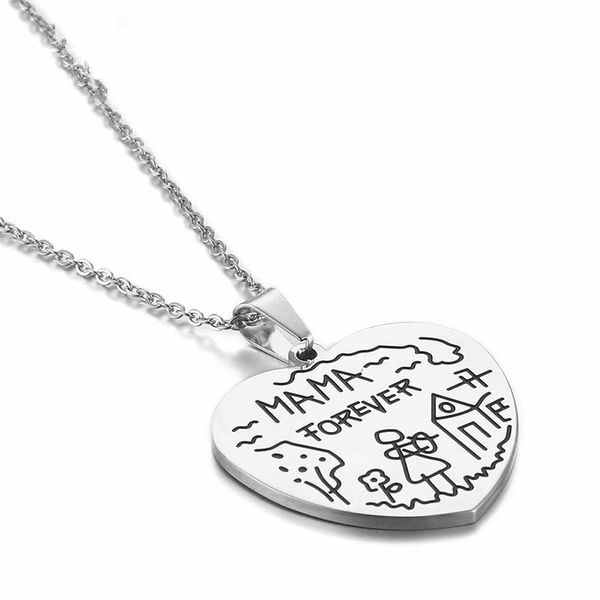 

brand gold-color minimalist mama forever heart pendant necklace choker fashion jewelry for mother daughter necklace 2020, Silver