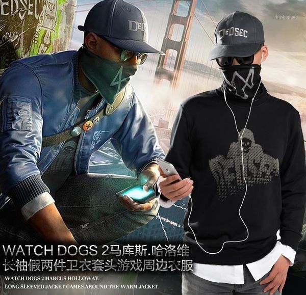 

game watch dogs 2 marcus holloway sweater men's pullover 100% cotton black -3xl1, White;black