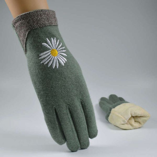 

gloves plush wool small daisy warm touch screen double layer cold proof cycling leisure autumn winter korean version women' thick tgm5, Blue;gray