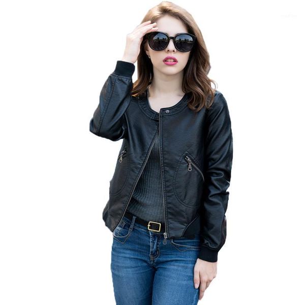 

ailegogo autumn winter women faux leather jacket soft pu leather outwear plus size biker coat short design black jacket1