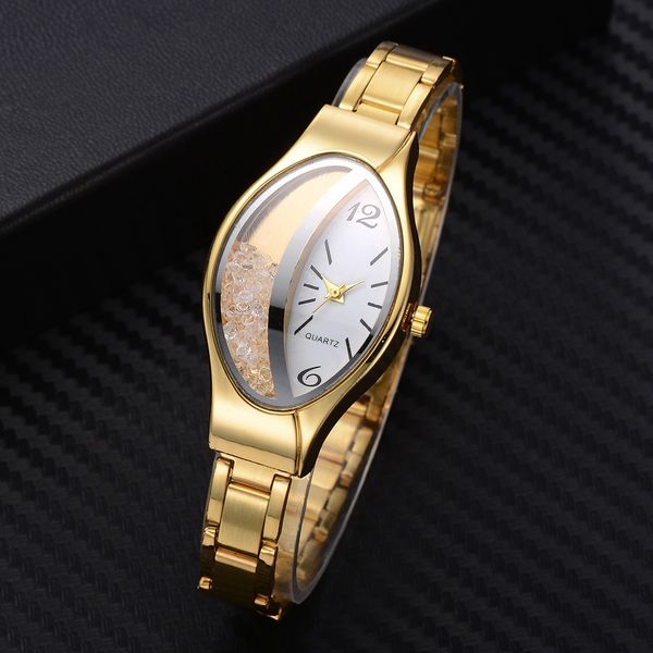 

luxury women bracelet watch gold fashion luxury stainless steel wrist watch rhinestone ellipse creative ladies dress quartz watch fashion de, Slivery;brown