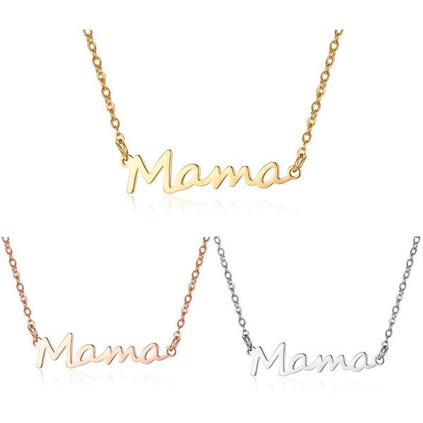 

pendant necklaces rinhoo mama letter necklace gold stainless steel mother's day fashion jewelry gift for mom birthday, Silver