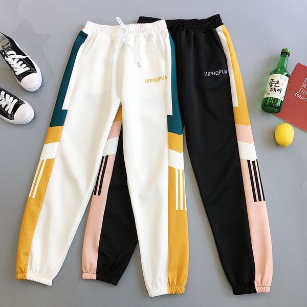 

hip hop women casual trousers black loose streetwear pants high waist pockets trousers female plus size sport pants 5xl, Black;white
