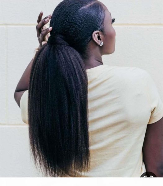 

italian yaki human hair ponytail extension coarse yaki kinky straight drawstring ponytail for black women 120g