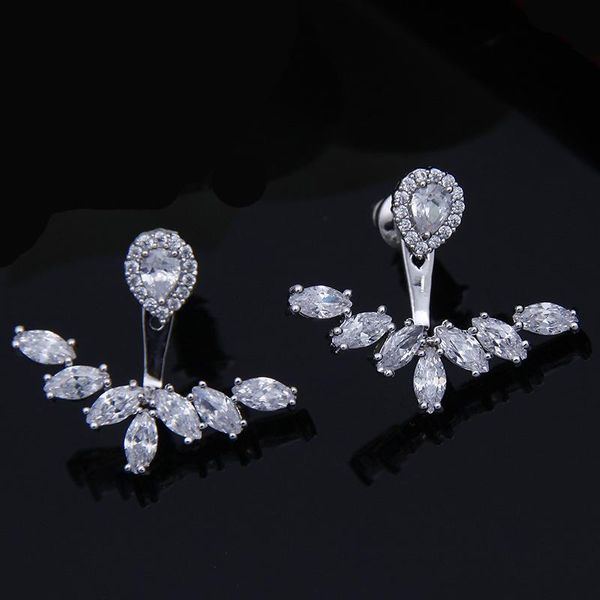 

stud huami simple leaf earrings for women korea fashion zircon factory wedding party gift wholesale price, Golden;silver