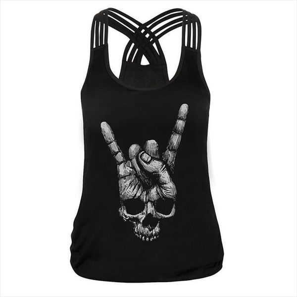 

summer sleeveless tank women t shirt black vest 3d print skull head camisole ws7410v, White