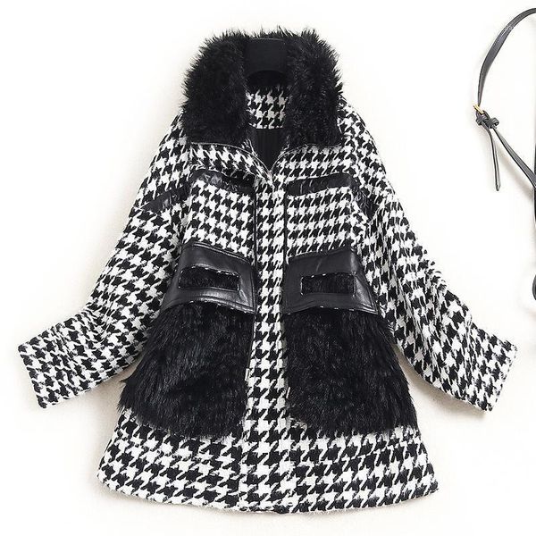 

women's wool & blends fashion winter clothes for women turn-down collar appliques zipper black and white coats jackets1