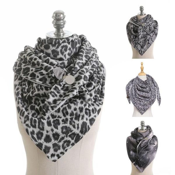 

scarves women casual triangle scarf with clip 2021 winter autumn leopard floral print neck warmer blanket poncho windproof shawl wrap, Blue;gray
