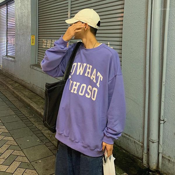 

men's hoodies & sweatshirts 2021 spring and autumn japanese wash letter printing casual pullover loose bf wind male round neck sweatshi, Black
