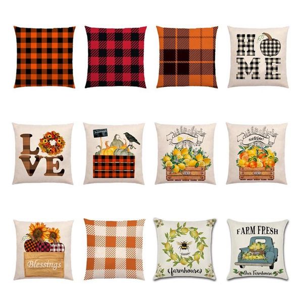 

thanksgiving day pillow covers pumpkin truck harvest rustic art decor cushion cover sofa home fall autumn farm 45*45 cm printed