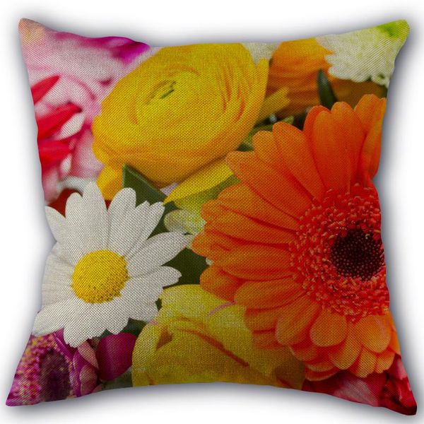 

pillow case custom gerberas flower pillowcase linen cotton fabric pillowcases wedding cover home decorative size 45x45cm one side