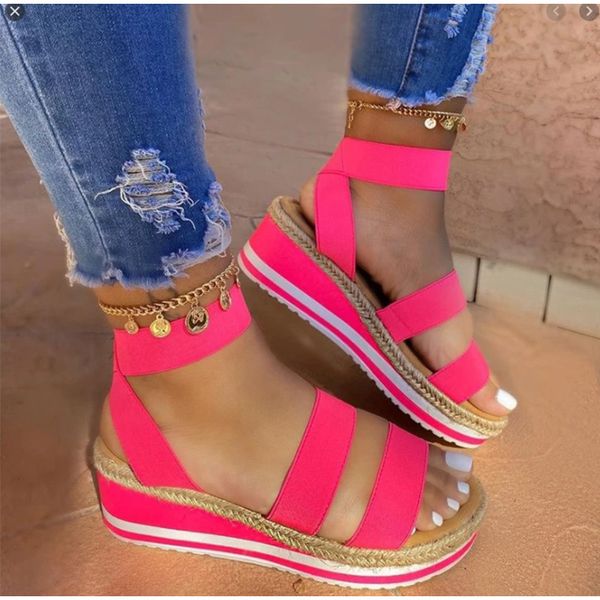 

new womens wedges sandal ladies flats platform shoes woman casual slip on female candy color strap cross girl plus size summer, Black