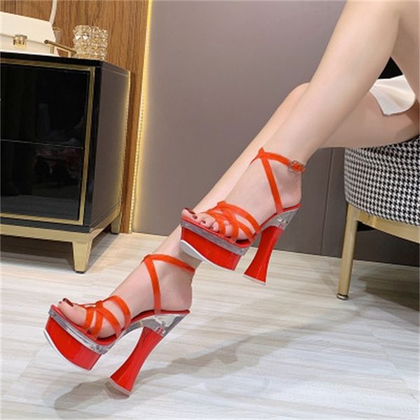 

gladiator will see foot show artifact model high heels polo dance 14 on platform women's transparent shoes, Black
