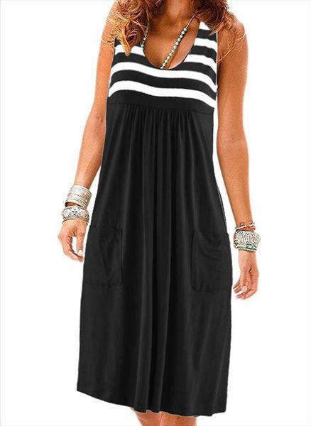 

fashion dress sleeveless loose dress casual plus size striped women drop shipping good quality, Black;gray