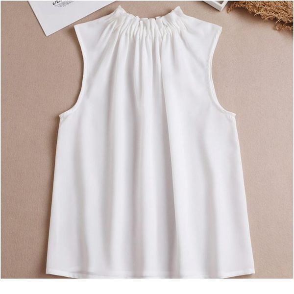 

women sleeveless semi-sheer tank vest ruffles pleated fake collar sweater decorative pullover chiffo qyljfg, Blue;red