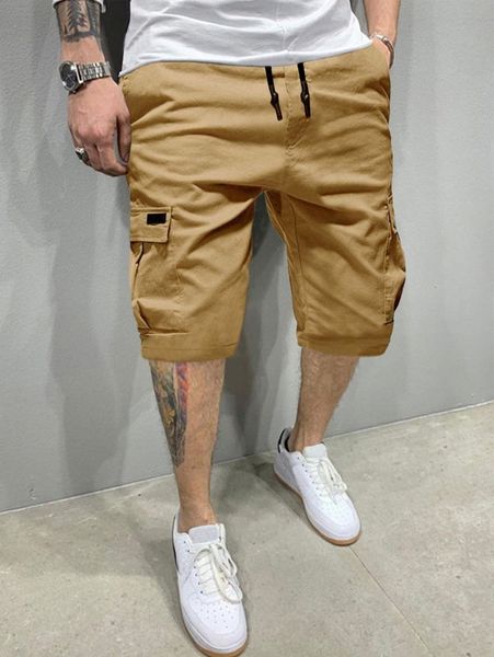 

men flap pockets drawstring cargo shorts l9wf#, Black