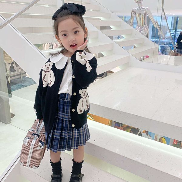 

sweater deer girls new children's wear little girl baby bear knitting cardigan spring and autumn fashion, Black
