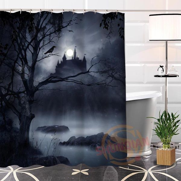

new eco-friendly custom unique dark castle fabric modern shower curtain bathroom with hooks for yourself h0220-23