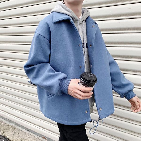 

men's wool & blends autumn short woolen coat fashion solid color casual jacket men streetwear loose korean style mens, Black