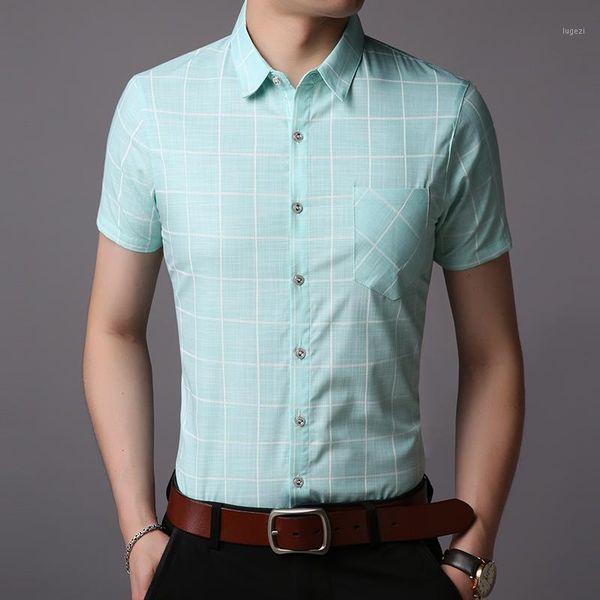 

2020 fashion summer brand shirt mens plaid workout high qualit short sleeve slim fit street wear grade button casual clothes1, White;black