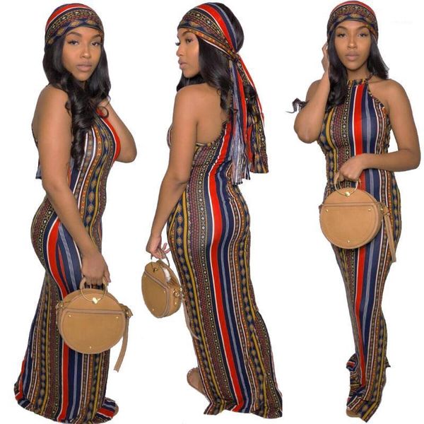 

for women in the new 2020 african suit and stripes bohemian print dress (including headscarf)1, Red