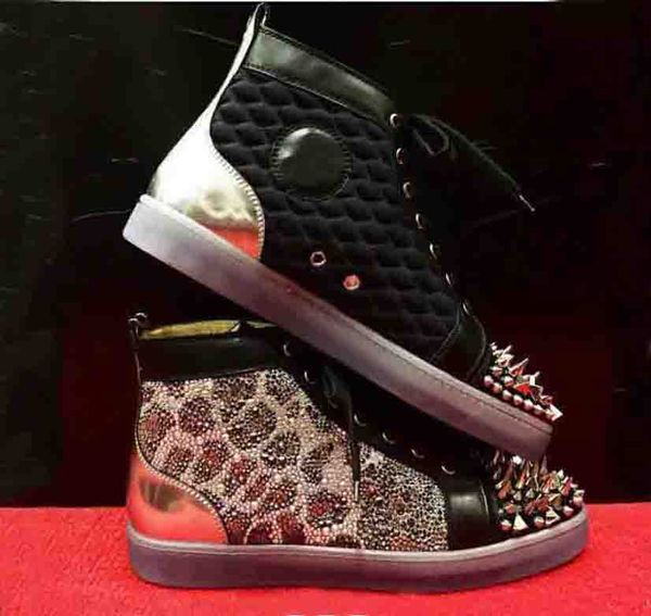 

роскошные дизайнеры rhinestone strass pik pik spiked красные нижние кроссовки обувь мужчины хрустальные заклепки свадебные вечеринки платье, Black