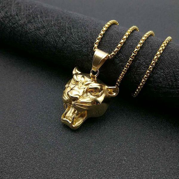

punk hip hop mens stainless steel statement necklaces animal lion head shape gold color pendant jewelry q1209, Bronze;silver