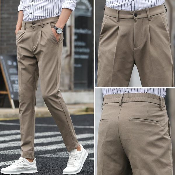 

men's pants spring small feet straight suit business casual fashion allmatch stretch loose trousers youth classic slim, Black