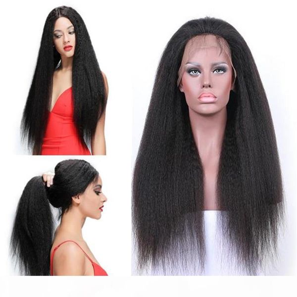 

fashion 1b kinky straight virgin human hair brazilian front lace wig for black women ing, Black;brown