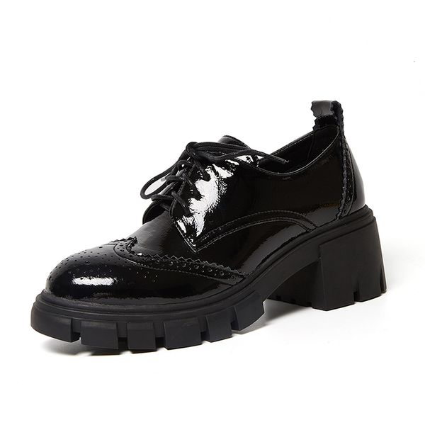 

school 2021 british of genuine all-match round toe thick heels rentals up young lady wear daily female bombs maiden ir2y, Black