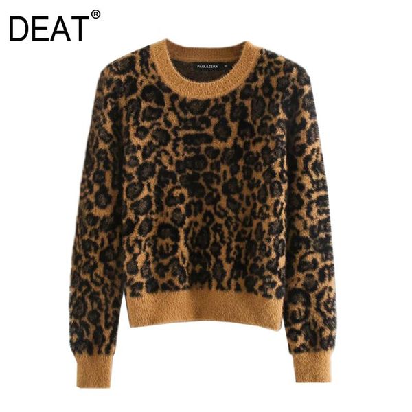 

deat] 2021 spring autumn new fashion casual pullover leopard long sleeve round neck loose knitted women's sweater 13w288, White;black