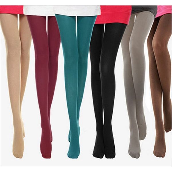 

new opaque footed tights women's girls pantyhose solid elastic standard stockings 8 colours, Black;white