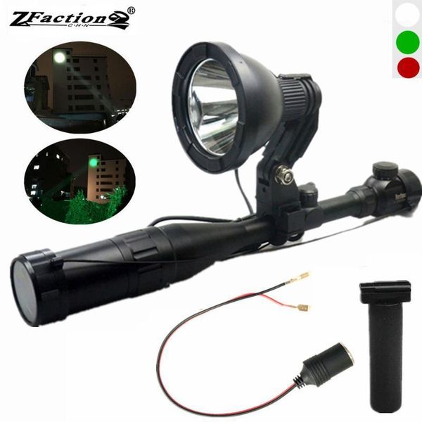 

portable lanterns lightweight cree 10w led white/green/red scope rifle gun mounted spotlight 12v 125mm light with female plug handl1