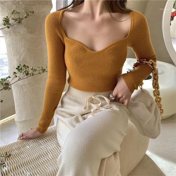 

elegant fashion pure color knitted women sweater long sleeved autumn and winter v neck sweater pullovers1, White;black