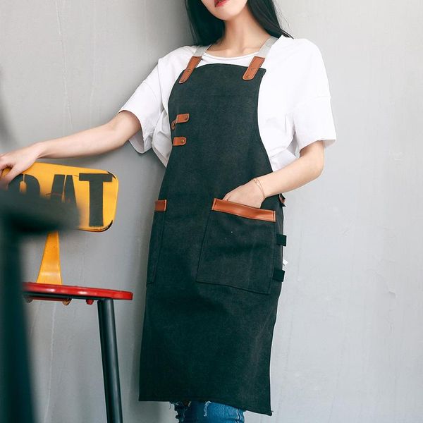 

2021 new canvas apron antifouling apron for chef cooking pinafore work painter tablier leather haircut barber bib