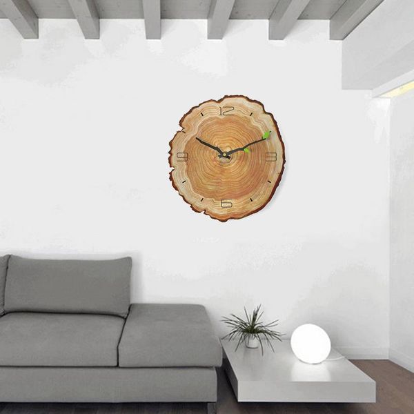 

1 pcs 12 inch big creative wooden tree wall clock quartz wood silent work study room office bedroom living room