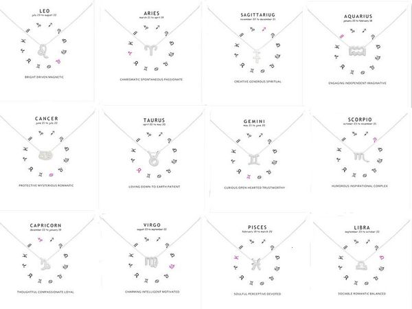 

zodiac birthday necklace gifts pendant 12 with constellation white card gold chain choker necklaces for female jewelry
