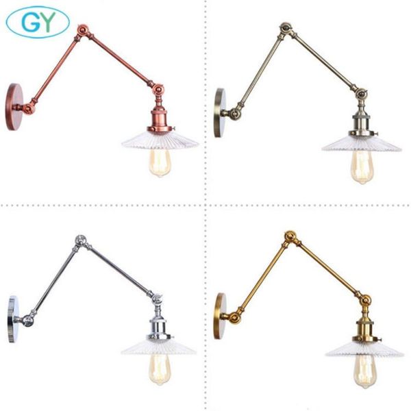 

wall lamp brass sconce light hardwired 2 swing arm e27 base brushed bronze industrial glass shade lighting fixture