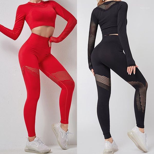

yoga outfits women seamless set gym clothing fitness leggings cropped shirts sport suit long sleeve tracksuit active wear1, White;red