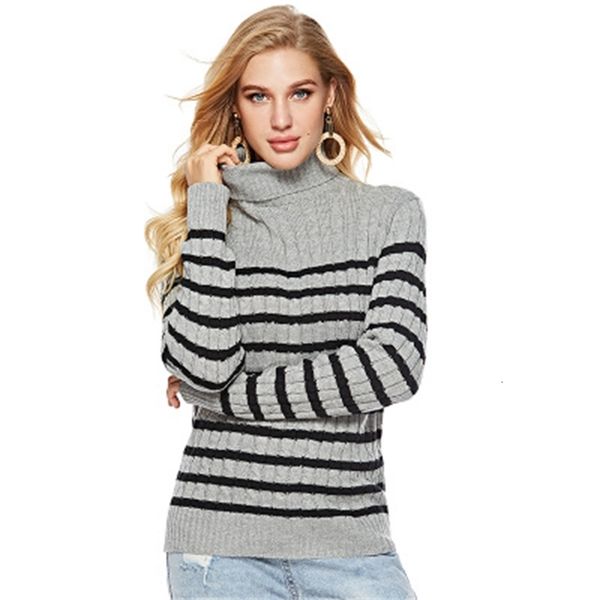 

2021 new women's blouse white turtlenecks new autumn fashion thin sleeve long stripe sweaters hj041 vz38, White;black