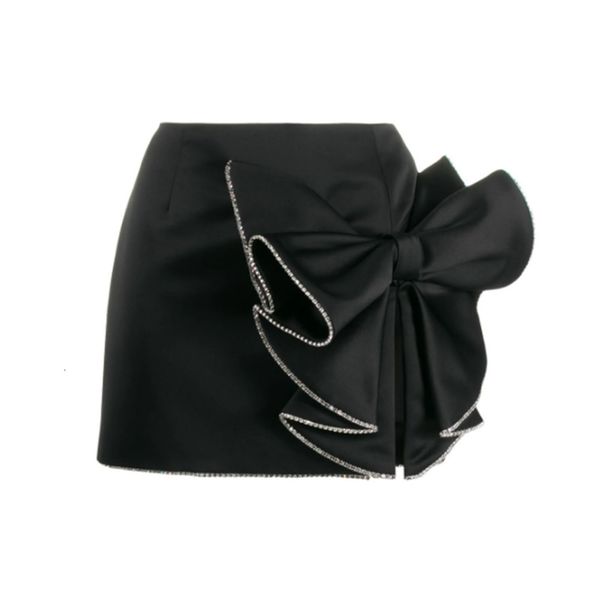 

twotwinstyle casual asymmetrical women's skirts high waist patchwork bow split ruched skirt for female clothing 2020 fashion new q1211, Black