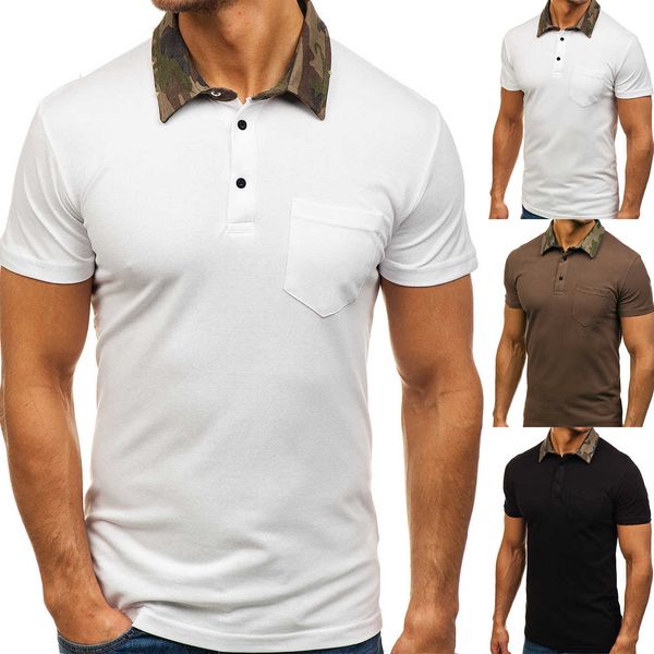 

men's large camouflage collar polo casual short sleeve t-shirt 3017, White;black
